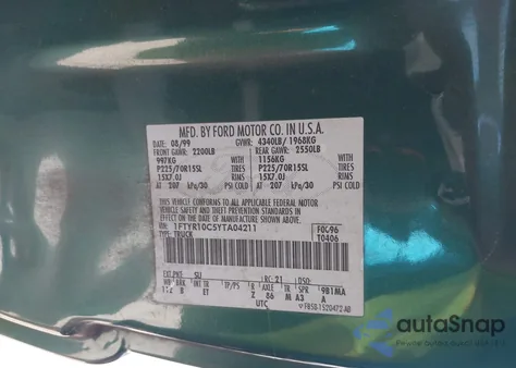 2000 Ford Ranger Xl/Xlt from USA, damaged, VIN 1FTYR10C5YTA04211